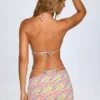 Fustă micro mini asimetrică cu volane Tropea, cu imprimeu multicolor strălucitor