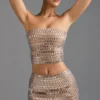 Fustă micro mini cu talie joasă și ornamente Adaia, culoare Almond Fustă micro mini cu talie joasă și ornamente Adaia, culoare Almond