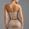 Fustă micro mini cu talie joasă și ornamente Adaia, culoare Almond Fustă micro mini cu talie joasă și ornamente Adaia, culoare Almond