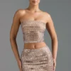 Fustă micro mini cu talie joasă și ornamente Adaia, culoare Almond Fustă micro mini cu talie joasă și ornamente Adaia, culoare Almond