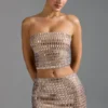 Fustă micro mini cu talie joasă și ornamente Adaia, culoare Almond Fustă micro mini cu talie joasă și ornamente Adaia, culoare Almond