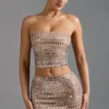 Fustă micro mini cu talie joasă și ornamente Adaia, culoare Almond Fustă micro mini cu talie joasă și ornamente Adaia, culoare Almond
