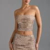 Fustă micro mini cu talie joasă și ornamente Adaia, culoare Almond Fustă micro mini cu talie joasă și ornamente Adaia, culoare Almond