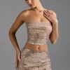 Fustă micro mini cu talie joasă și ornamente Adaia, culoare Almond Fustă micro mini cu talie joasă și ornamente Adaia, culoare Almond