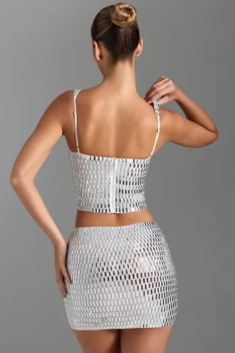 Fustă micro mini cu talie joasă și ornamente Adaia, în culoarea alb Fustă micro mini cu talie joasă și ornamente Adaia, în culoarea alb