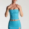 Fustă micro mini cu talie medie și ornamente Inina, în albastru aqua