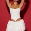 Fustă micro mini cu tiv bufant Marnie, albă Fustă micro mini cu tiv bufant Marnie, albă