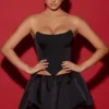 Fustă micro mini Marnie cu tiv bufant, negru