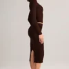 Fustă midi creion Aven din modal, cu talie medie, în culoarea ciocolată Fustă midi creion Aven din modal, cu talie medie, în culoarea ciocolată