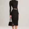 Fustă midi creion Aven Modal cu talie medie, negru Fustă midi creion Aven Modal cu talie medie, negru
