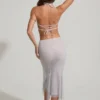 Fustă midi Jordana cu tiv în formă de batistă și ornamente, în culoarea argintiu Fustă midi Jordana cu tiv în formă de batistă și ornamente, în culoarea argintiu