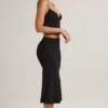 Fustă midi Luella din modal cu volane, talie medie, în negru Fustă midi Luella din modal cu volane, talie medie, în negru