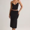 Fustă midi Luella din modal cu volane, talie medie, în negru Fustă midi Luella din modal cu volane, talie medie, în negru