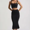 Fustă midi Yasira cu volane și tricot pointelle, negru