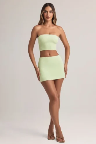 Fustă mini A-line cu talie medie din modal Zuri, în culoarea verde salvie