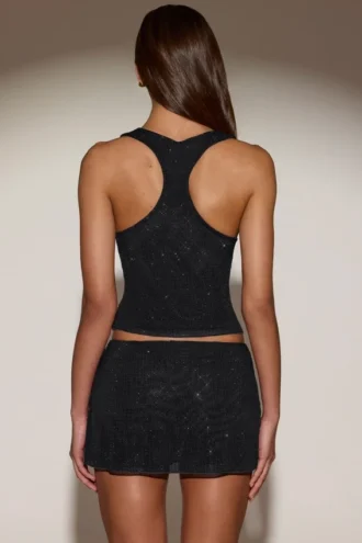 Fustă mini A-line cu talie medie și ornamente Asta, negru