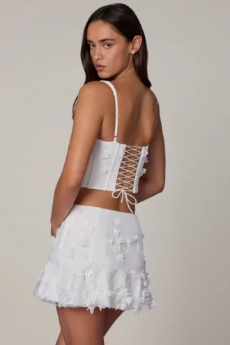 Fustă mini A-line cu talie medie și ornamente Lorelei, albă