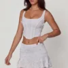 Fustă mini A-line cu talie medie și ornamente Lorelei, albă