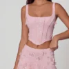 Fustă mini A-line cu talie medie și ornamente Lorelei, în roz pal Fustă mini A-line cu talie medie și ornamente Lorelei, în roz pal