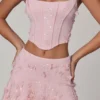 Fustă mini A-line cu talie medie și ornamente Lorelei, în roz pal Fustă mini A-line cu talie medie și ornamente Lorelei, în roz pal