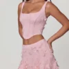 Fustă mini A-line cu talie medie și ornamente Lorelei, în roz pal Fustă mini A-line cu talie medie și ornamente Lorelei, în roz pal