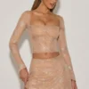 Fustă mini A-line cu talie medie și ornamente Nolene, culoare Almond Fustă mini A-line cu talie medie și ornamente Nolene, culoare Almond