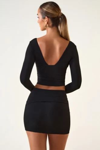 Fustă mini Aliz Modal Twist-Front cu talie medie, în culoarea neagră