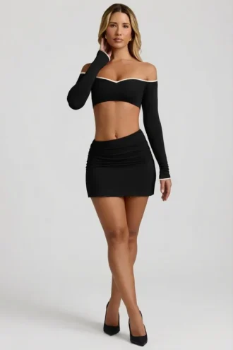 Fustă mini asimetrică Mari Modal, negru Fustă mini asimetrică Mari Modal, negru