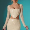 Fustă mini bodycon din dantelă decorată Romy, culoare ivoriu Fustă mini bodycon din dantelă decorată Romy, culoare ivoriu