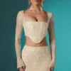 Fustă mini bodycon din dantelă decorată Romy, culoare ivoriu Fustă mini bodycon din dantelă decorată Romy, culoare ivoriu