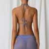 Fustă mini cu decupaje și șnur Lagoon în culoarea violet lavandă Fustă mini cu decupaje și șnur Lagoon în culoarea violet lavandă