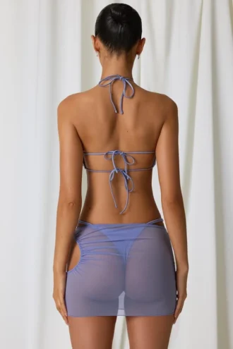 Fustă mini cu decupaje și șnur Lagoon în culoarea violet lavandă