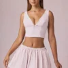 Fustă mini cu șnur și volane Maira, cu dungi mov deschis Fustă mini cu șnur și volane Maira, cu dungi mov deschis