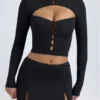 Fustă mini cu talie joasă și detalii cu nasturi, model Dalla, din modal, negru Fustă mini cu talie joasă și detalii cu nasturi, model Dalla, din modal, negru