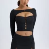 Fustă mini cu talie joasă și detalii cu nasturi, model Dalla, din modal, negru Fustă mini cu talie joasă și detalii cu nasturi, model Dalla, din modal, negru