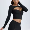 Fustă mini cu talie joasă și detalii cu nasturi, model Dalla, din modal, negru Fustă mini cu talie joasă și detalii cu nasturi, model Dalla, din modal, negru