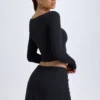 Fustă mini cu talie joasă și detalii cu nasturi, model Dalla, din modal, negru Fustă mini cu talie joasă și detalii cu nasturi, model Dalla, din modal, negru