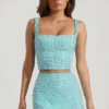 Fustă mini cu talie joasă și ornamente Jianna, albastru aqua Fustă mini cu talie joasă și ornamente Jianna, albastru aqua