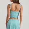 Fustă mini cu talie joasă și ornamente Jianna, albastru aqua Fustă mini cu talie joasă și ornamente Jianna, albastru aqua