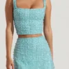 Fustă mini cu talie joasă și ornamente Jianna, albastru aqua Fustă mini cu talie joasă și ornamente Jianna, albastru aqua