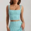 Fustă mini cu talie joasă și ornamente Jianna, albastru aqua Fustă mini cu talie joasă și ornamente Jianna, albastru aqua