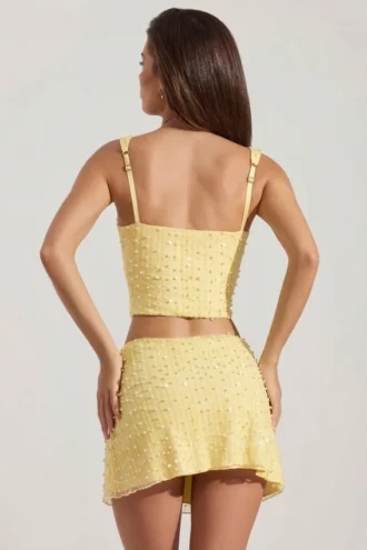 Fustă mini cu talie joasă și ornamente Jianna, galben