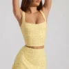 Fustă mini cu talie joasă și ornamente Jianna, galben Fustă mini cu talie joasă și ornamente Jianna, galben