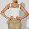 Fustă mini cu talie joasă și ornamente Jianna, în culoarea auriu Fustă mini cu talie joasă și ornamente Jianna, în culoarea auriu