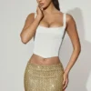 Fustă mini cu talie joasă și ornamente Jianna, în culoarea auriu Fustă mini cu talie joasă și ornamente Jianna, în culoarea auriu