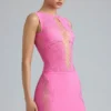 Fustă mini cu talie medie și decorațiuni Joni, în roz bubblegum Fustă mini cu talie medie și decorațiuni Joni, în roz bubblegum