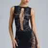 Fustă mini cu talie medie și ornamente Joni, negru Fustă mini cu talie medie și ornamente Joni, negru