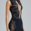 Fustă mini cu talie medie și ornamente Joni, negru Fustă mini cu talie medie și ornamente Joni, negru
