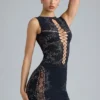 Fustă mini cu talie medie și ornamente Joni, negru Fustă mini cu talie medie și ornamente Joni, negru