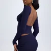 Fustă mini cu talie medie și volane din material Cali Modal, culoare albastru închis Fustă mini cu talie medie și volane din material Cali Modal, culoare albastru închis